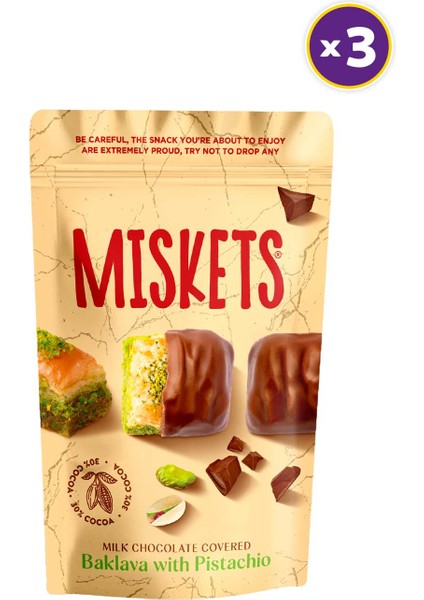 Antep Fıstık Dolgulu Çikolata Kaplı Çıtır Baklava 80 gr x 3 Adet