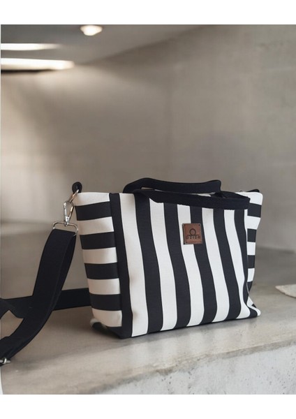 Kadın Çizgili Su Geçirmez Kumaş Günlük Kullanım Tote Çanta