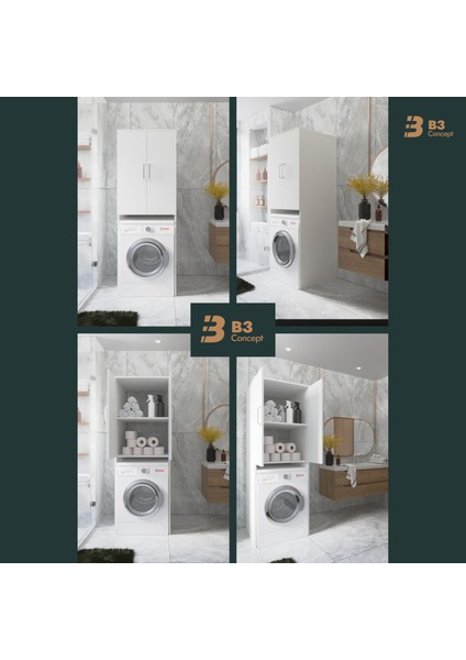 B3CONCEPT Geniş Hacimli 2 Kapaklı 2 Raflı - Kolay Kurulum - Çamaşır Makinesi Dolabı Beyaz fiyatları