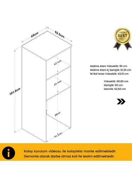 B3CONCEPT Geniş Hacimli 2 Kapaklı 2 Raflı - Kolay Kurulum - Çamaşır Makinesi Dolabı Beyaz indirimleri