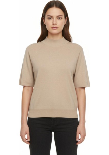 Taş Yarım Balıkçı Yaka Kısa Kollu Kadın Triko Bluz 2308