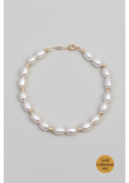 Doğal Inci Ihtişamı 14 Ayar Sarı Altın Kolye