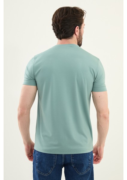 Düz Yeşil Slim Fit Bisiklet Yaka Basic Erkek T-Shirt modelleri