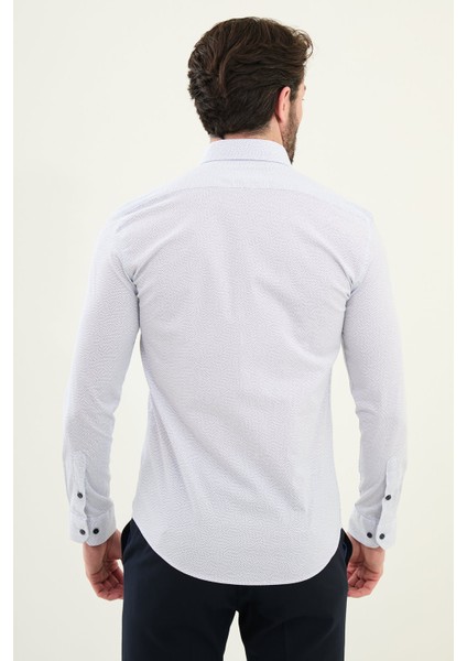 Desenli Beyaz Slim Fit Pamuk Erkek Gömlek modelleri