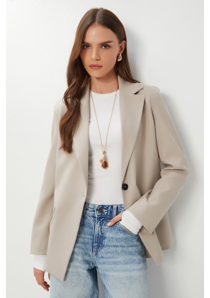 Vatkalı Poliviskon Blazer Ceket LGP0018 Bej
