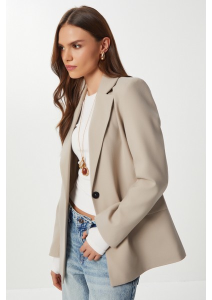 Vatkalı Poliviskon Blazer Ceket LGP0018 Bej fiyatları