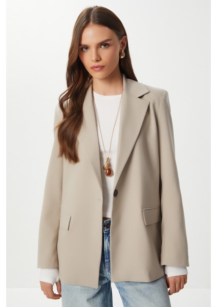 Vatkalı Poliviskon Blazer Ceket LGP0018 Bej modelleri