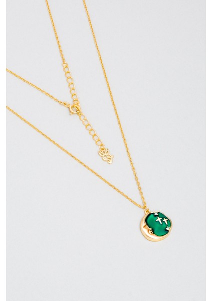 Ay Işıltısı 18 Ayar Sarı Altın Kaplama Mineli 45 cm Gümüş Kolye