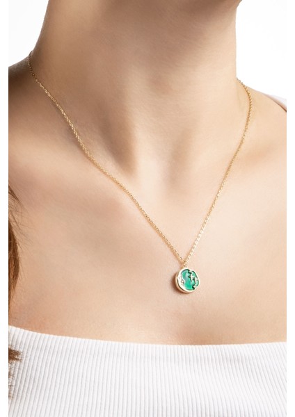 Ay Işıltısı 18 Ayar Sarı Altın Kaplama Mineli 45 cm Gümüş Kolye fiyatları