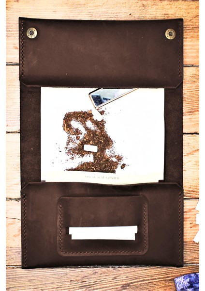 Gerçek Deri Tütün Çantası Italyan Dikiş Tütünlük Tabaka