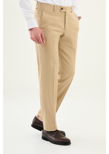 Desenli Bej Slim Fit Klasik Erkek Pantolon modelleri