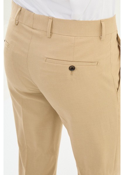 Desenli Bej Slim Fit Klasik Erkek Pantolon fırsatları