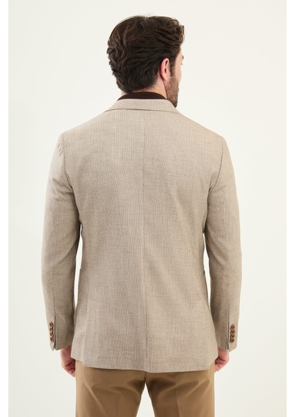 Desenli Bej Slim Fit Torba Cep Mono Yaka Keten Erkek Ceket fırsatları