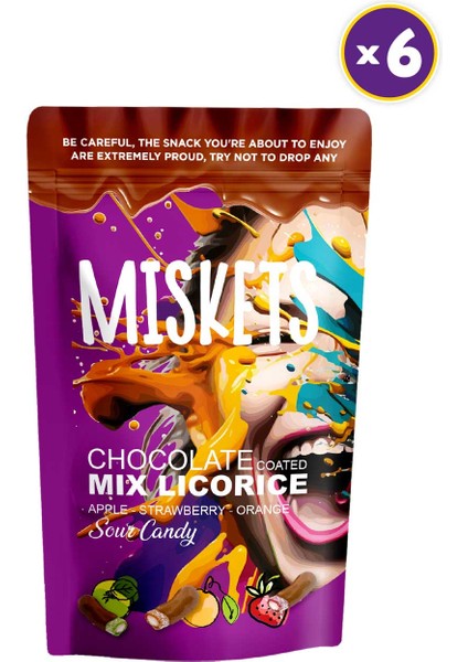 Sütlü Çikolata Kaplı Karışık Meyve Aromalı Licorice 120 gr – Çilek, Elma, Portakal x 6 Adet