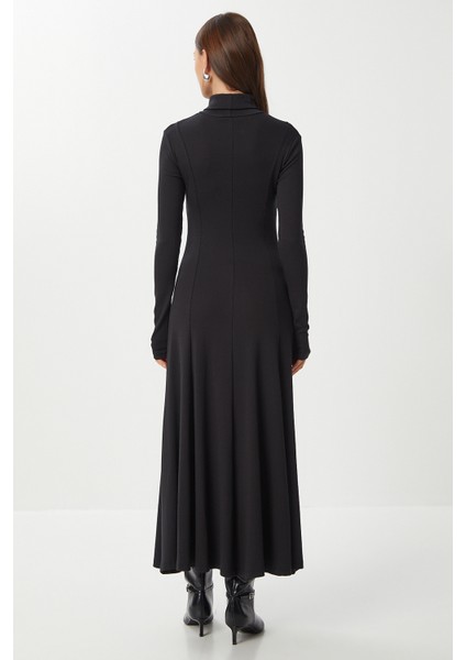 Kloş Uzun Modal Elbise LUB0235 Siyah fırsatları