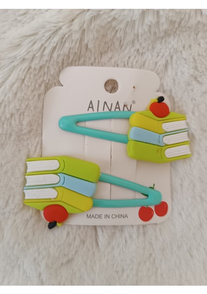 Sevimli Okul Konseptli Figürlü Kız Çocuk Çiftli Çıt Çıt Toka