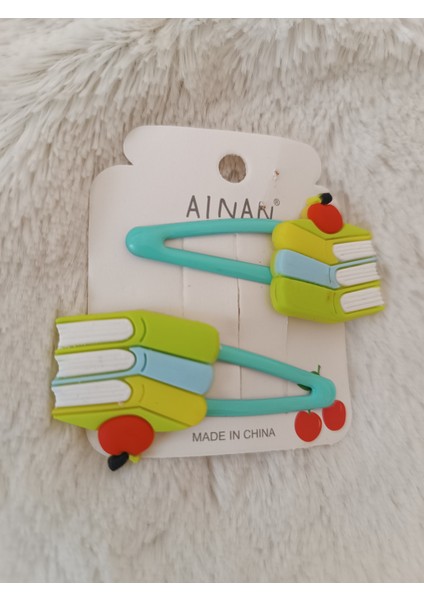 Sevimli Okul Konseptli Figürlü Kız Çocuk Çiftli Çıt Çıt Toka modelleri