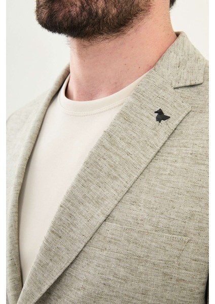 Kırçıllı Haki Slim Fit Mono Yaka Keten Erkek Ceket fiyatları