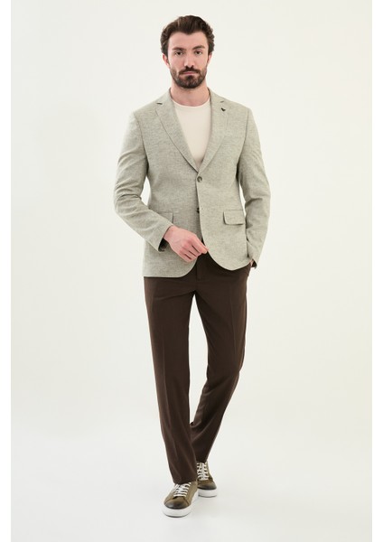 Kırçıllı Haki Slim Fit Mono Yaka Keten Erkek Ceket modelleri