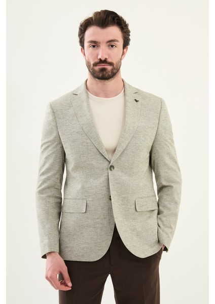 Kırçıllı Haki Slim Fit Mono Yaka Keten Erkek Ceket fırsatları