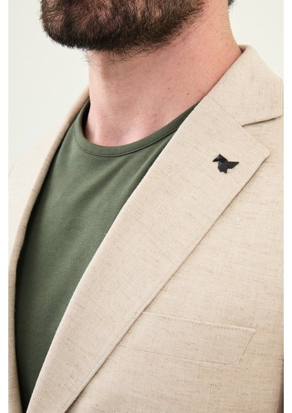 Kırçıllı Bej Slim Fit Mono Yaka Keten Erkek Ceket fiyatları