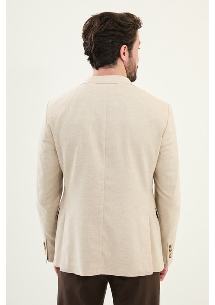 Kırçıllı Bej Slim Fit Mono Yaka Keten Erkek Ceket indirimleri