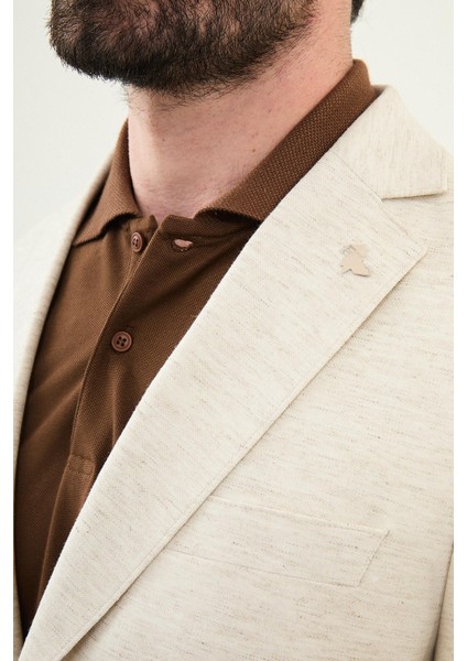 Kırçıllı Ekru Slim Fit Mono Yaka Keten Erkek Ceket fiyatları