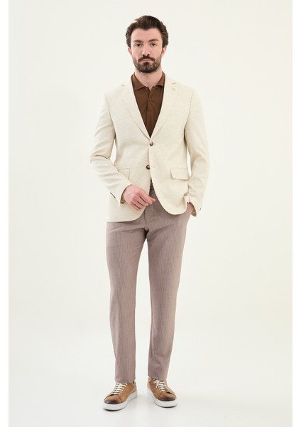 Kırçıllı Ekru Slim Fit Mono Yaka Keten Erkek Ceket modelleri