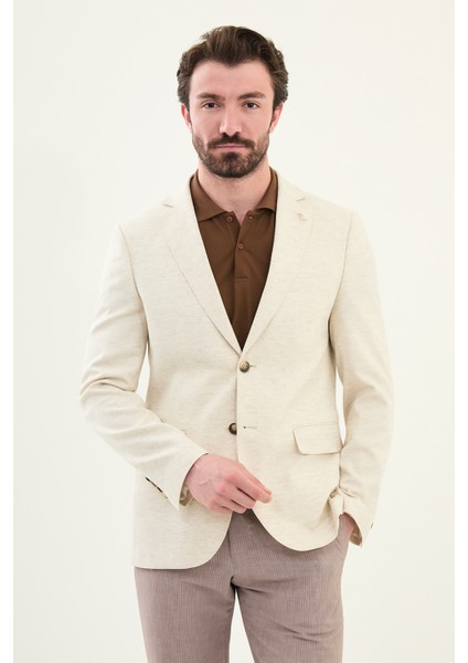 Kırçıllı Ekru Slim Fit Mono Yaka Keten Erkek Ceket fırsatları
