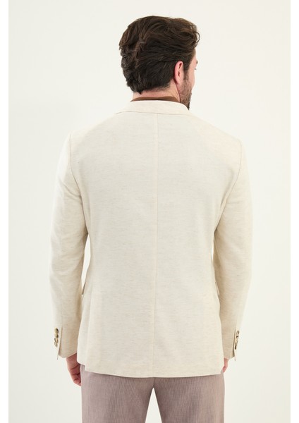 Kırçıllı Ekru Slim Fit Mono Yaka Keten Erkek Ceket indirimleri