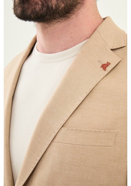 Düz Bej Slim Fit Mono Yaka Keten Erkek Ceket fiyatları