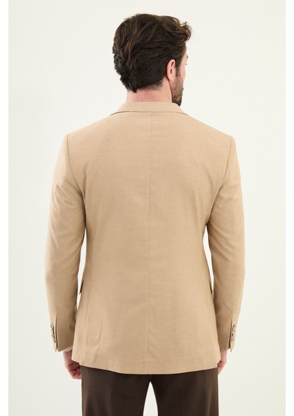 Düz Bej Slim Fit Mono Yaka Keten Erkek Ceket indirimleri