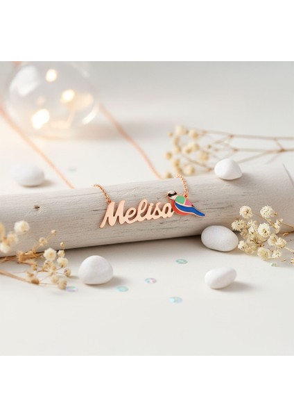 Renkli Mineli Kuş Isimli Rose Gümüş Kolye modelleri