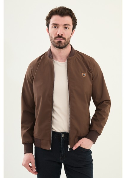 Düz Kahverengi Slim Fit Hakim Yaka Erkek Mont modelleri