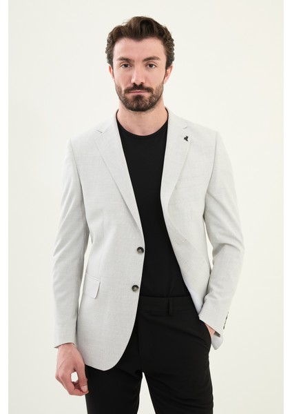 Ekoseli Taş Slim Fit Mono Yaka Erkek Ceket