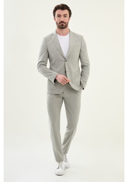 Desenli Gri Slim Fit Torba Cep Mono Yaka Erkek Takım Elbise modelleri