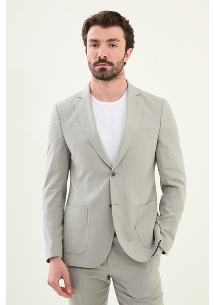 Desenli Gri Slim Fit Torba Cep Mono Yaka Erkek Takım Elbise fırsatları