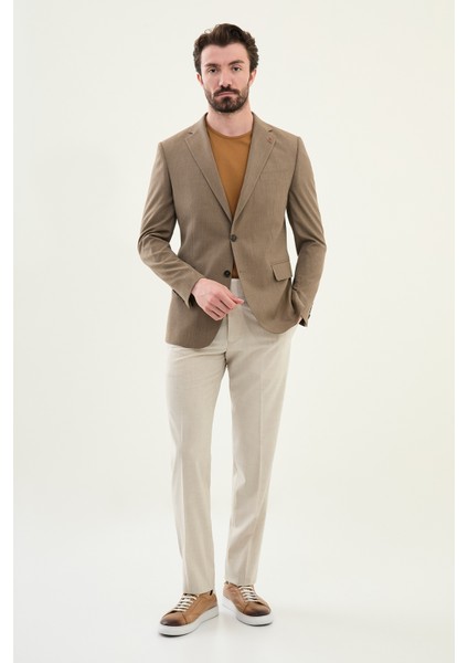 Ekoseli Kahverengi Slim Fit Mono Yaka Erkek Ceket modelleri