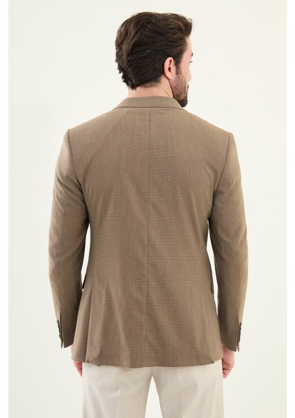 Ekoseli Kahverengi Slim Fit Mono Yaka Erkek Ceket indirimleri