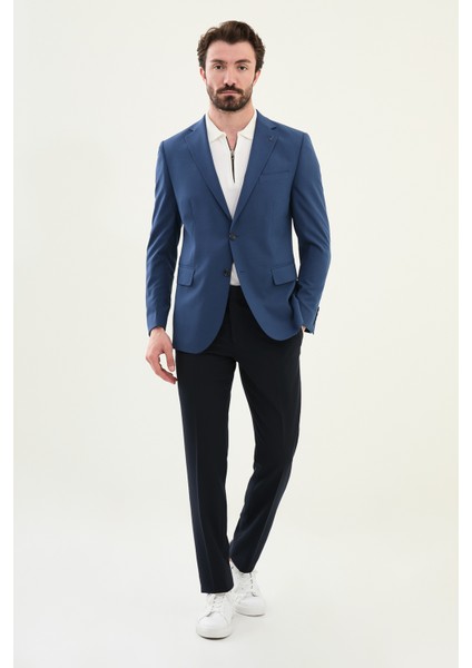 Ekoseli Lacivert Slim Fit Mono Yaka Erkek Ceket modelleri