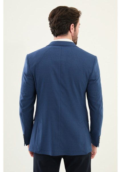 Ekoseli Lacivert Slim Fit Mono Yaka Erkek Ceket indirimleri