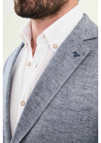 Kırçıllı Lacivert Slim Fit Mono Yaka Keten Erkek Ceket fiyatları