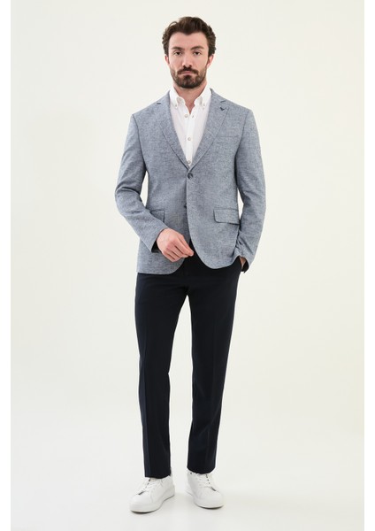 Kırçıllı Lacivert Slim Fit Mono Yaka Keten Erkek Ceket modelleri