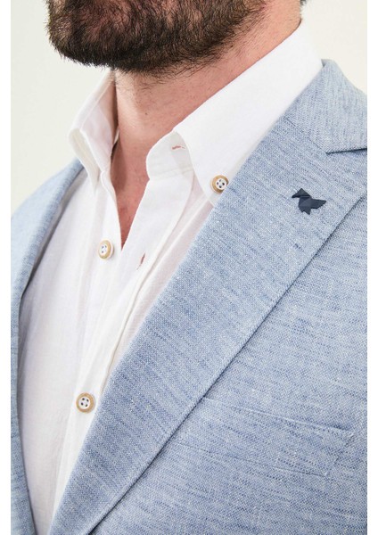 Kırçıllı Mavi Slim Fit Mono Yaka Keten Erkek Ceket fiyatları