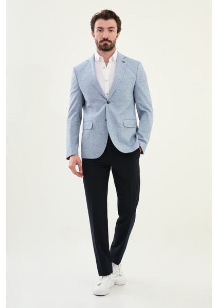 Kırçıllı Mavi Slim Fit Mono Yaka Keten Erkek Ceket modelleri