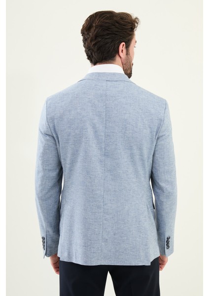 Kırçıllı Mavi Slim Fit Mono Yaka Keten Erkek Ceket indirimleri