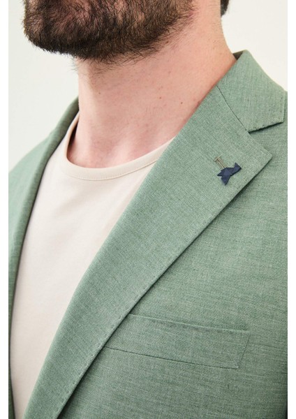 Düz Haki Slim Fit Mono Yaka Keten Erkek Ceket fiyatları