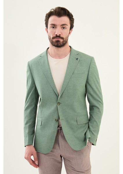 Düz Haki Slim Fit Mono Yaka Keten Erkek Ceket modelleri