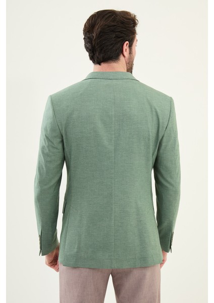 Düz Haki Slim Fit Mono Yaka Keten Erkek Ceket fırsatları