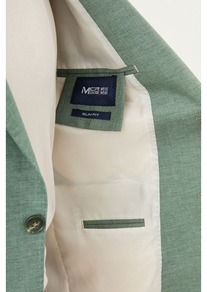 Düz Haki Slim Fit Mono Yaka Keten Erkek Ceket indirimleri